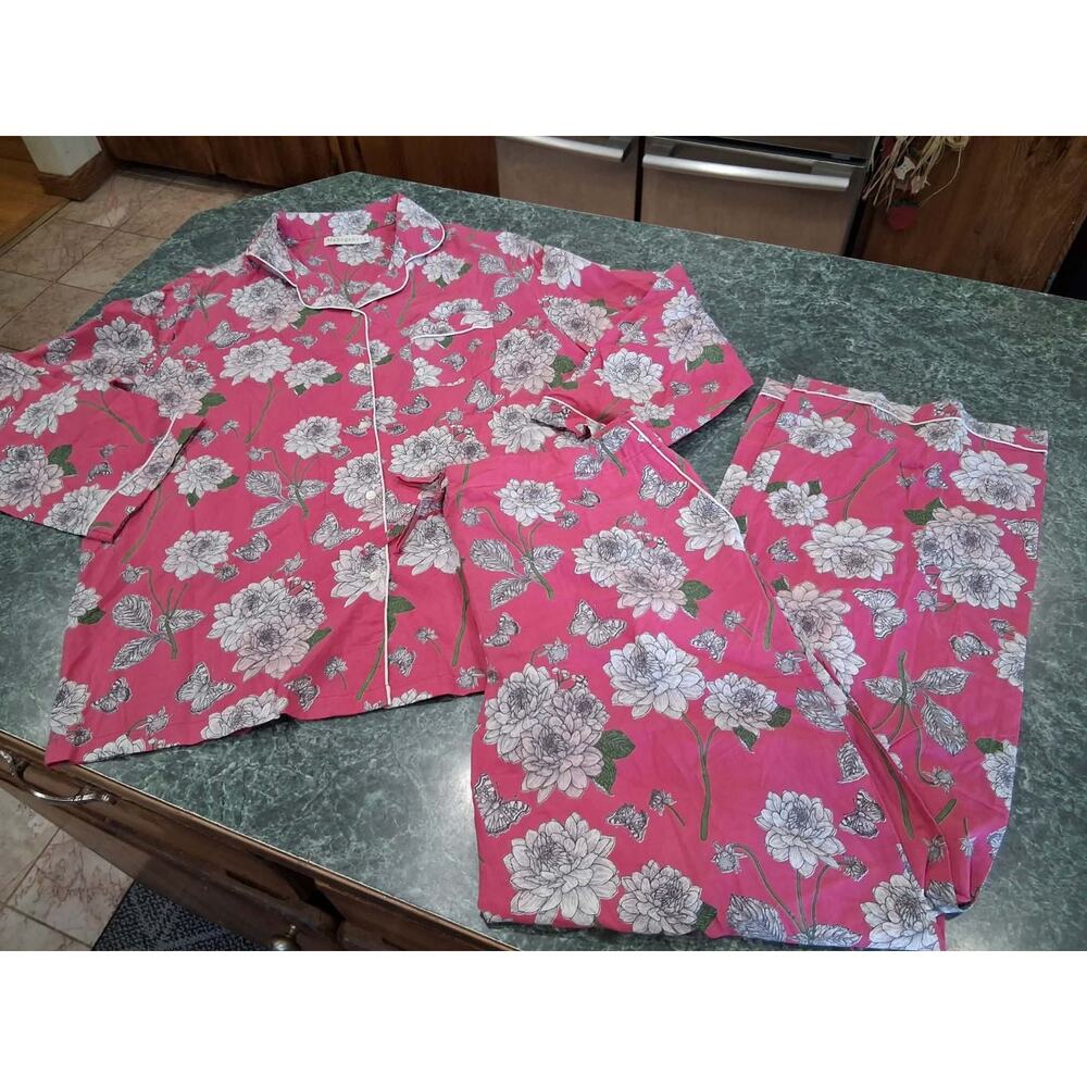 Mahogany Womens L Pink Floral Printed Pajama Sleepwear Set 100% Cotton Crisp